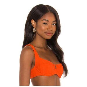 NWT L*Space Small Camellia Top Orange Poppy Tie Back Demi Cup Ribbed Swim